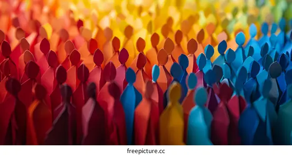 A large group of paper people in various colors