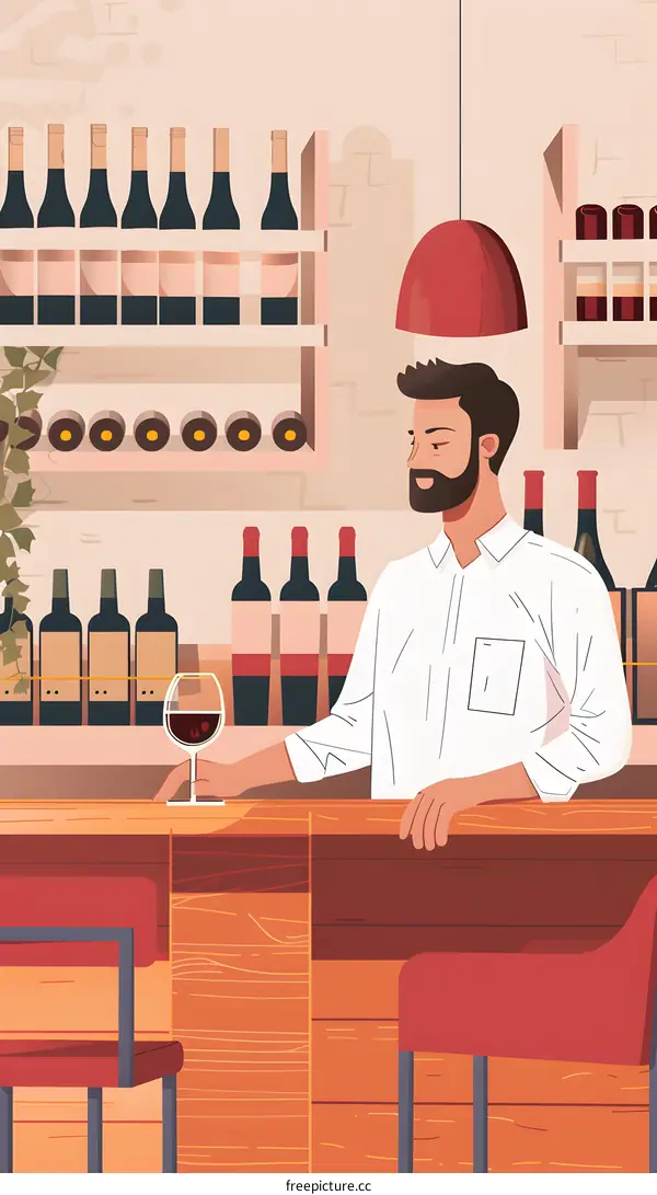 Man at Wine Bar With a Glass of Red Wine