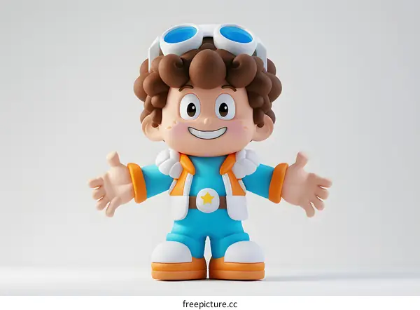 Smiling Cartoon Boy in Blue Outfit with Goggles