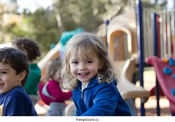 Happy Girl Playing on the Playground