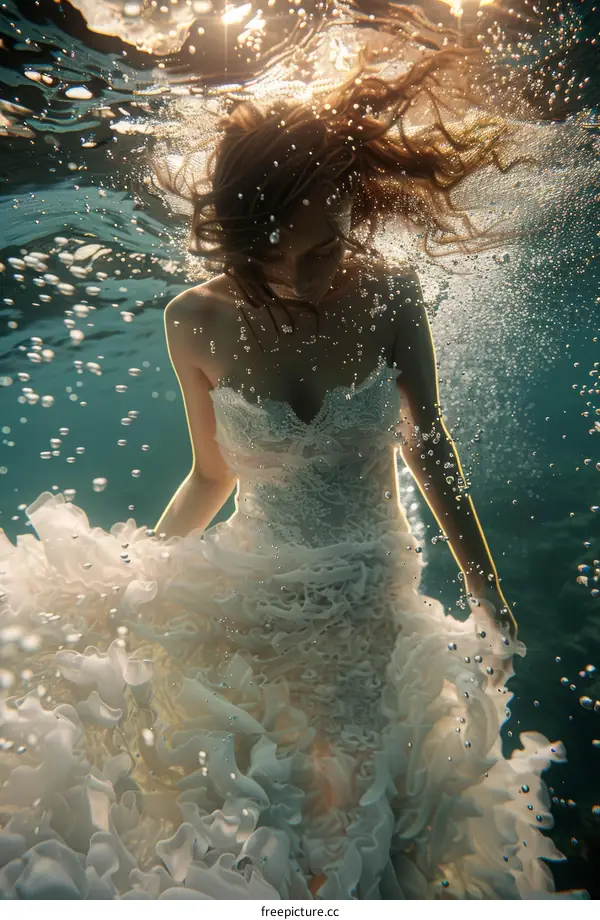 An ethereal underwater wedding dress photoshoot
