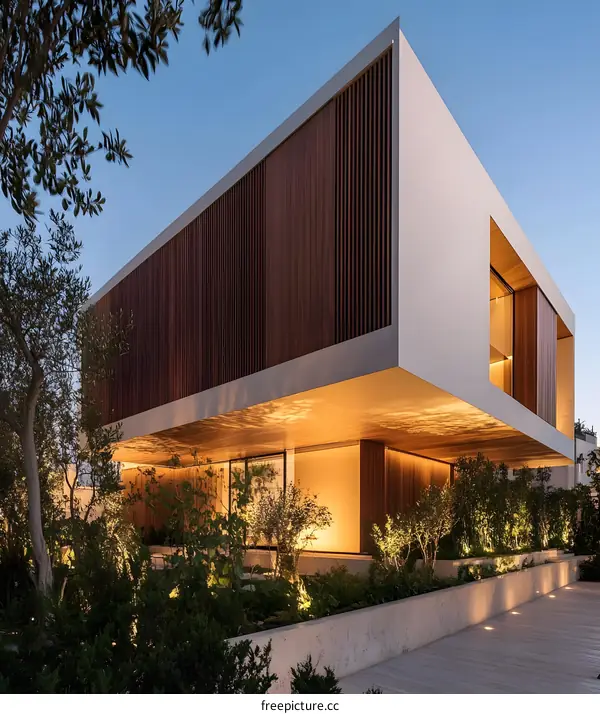 Modern Minimalist House with Wooden Facade and Landscape Design