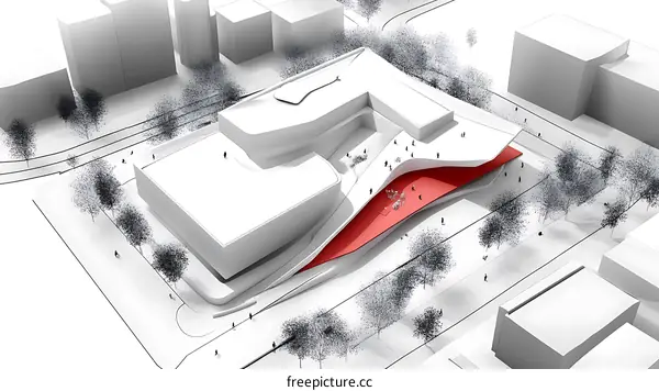 Modern Architecture Design with Red Roof in City