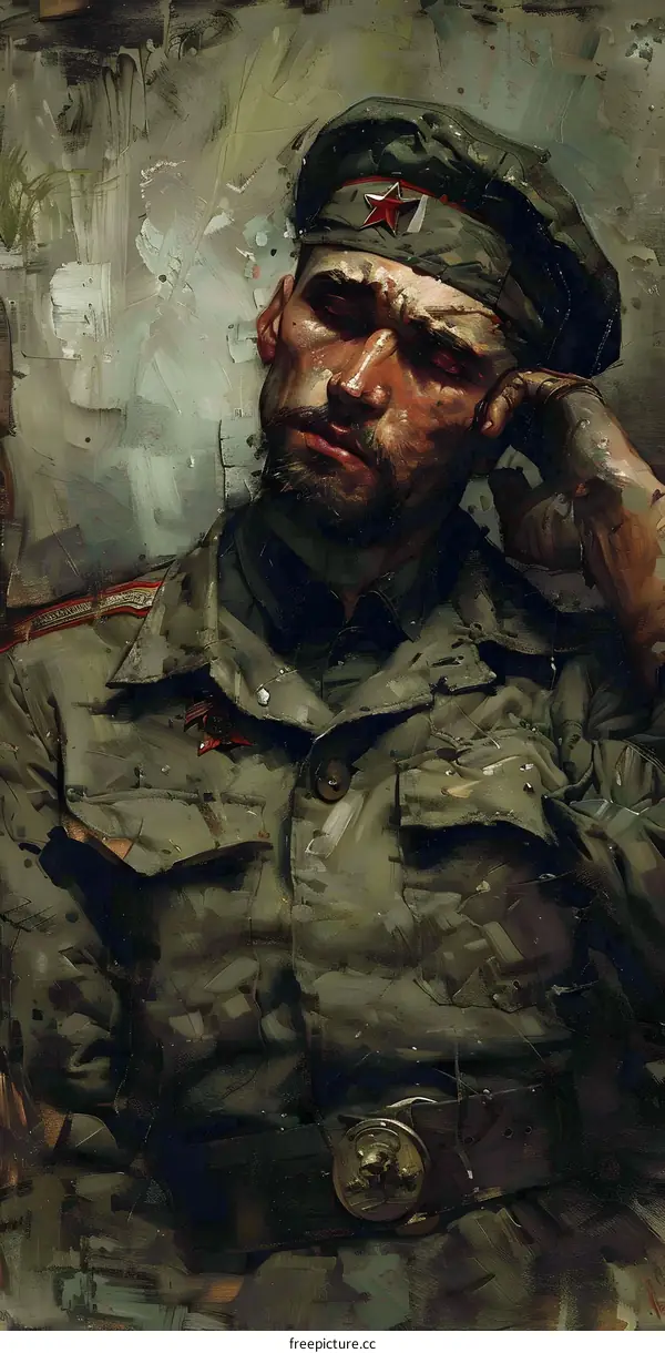 Portrait of a Russian Soldier in Uniform