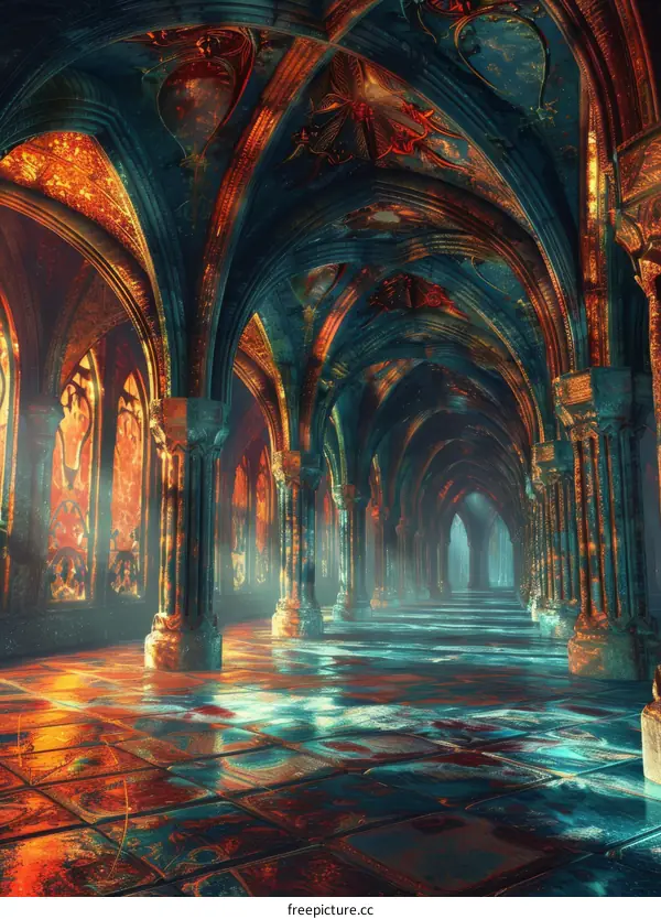 Mystical Glowing Gothic Hallway