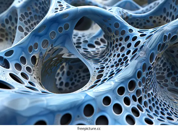 Blue organic structure close up