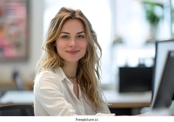 portrait of a beautiful young woman in a white shirt smiling