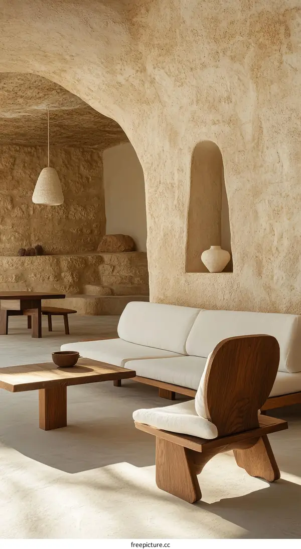 Minimalist Modern Living Room with Beige Walls