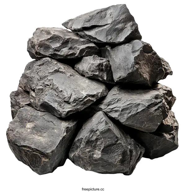 [Transparent Background PNG]Pile of Dark Gray Rocks Isolated on White Background