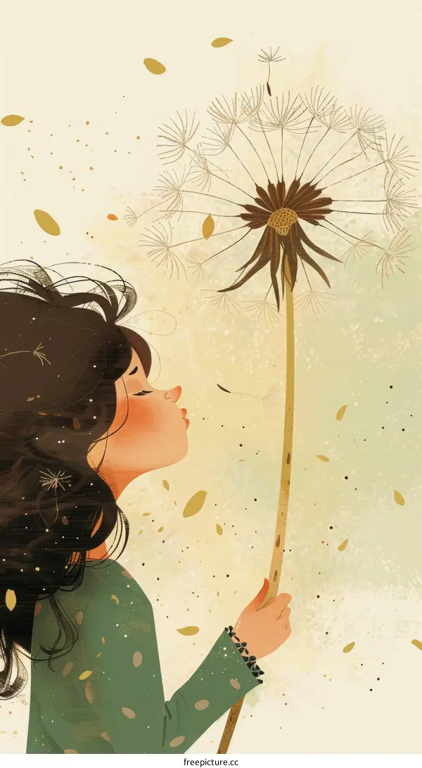 girl blowing dandelion illustration