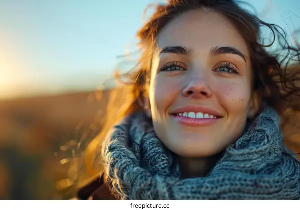 Young Woman Smiling in the Sunset
