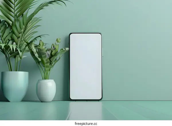 Green Phone Mockup with Plants