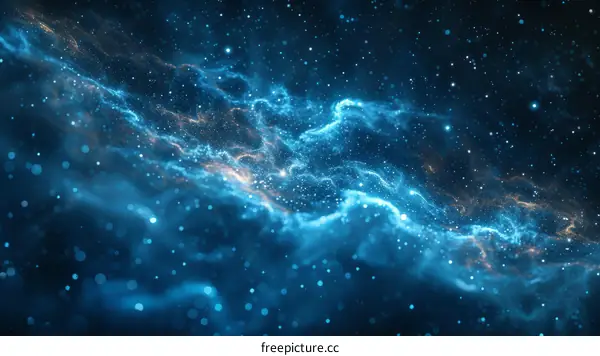Glowing Blue and Gold Fractal Nebula with Stars