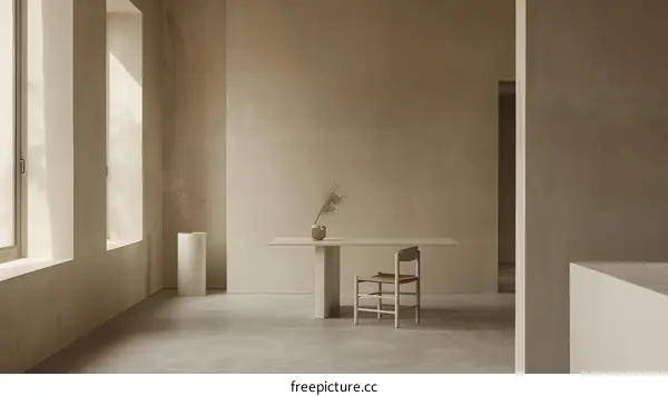 Minimalist Interior Design with Beige Walls and White Furniture