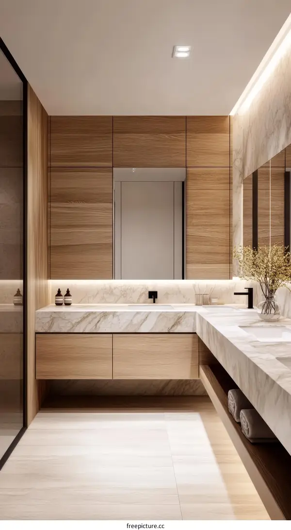 Modern Minimalist Bathroom Design with Wooden Accents