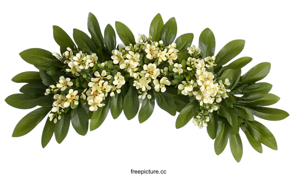 [Transparent Background PNG]Green Leaves and White Flowers Arrangement