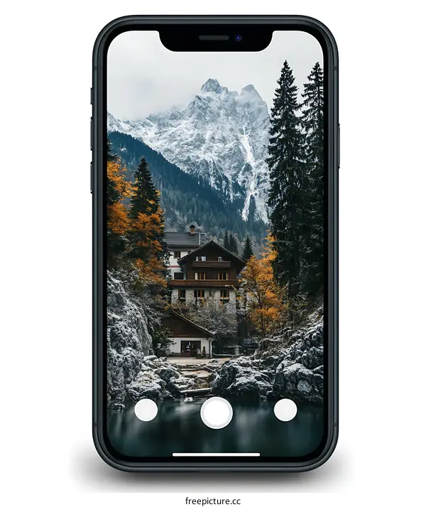 Mountain Cabin Landscape on a Phone Screen