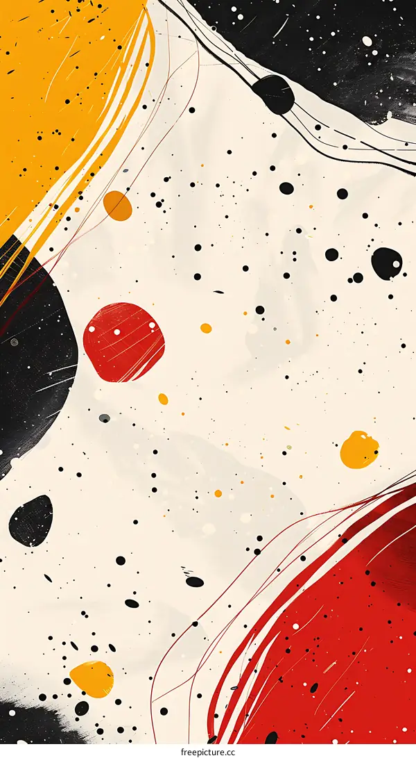 Abstract Art Background with Red, Yellow, and Black Splashes
