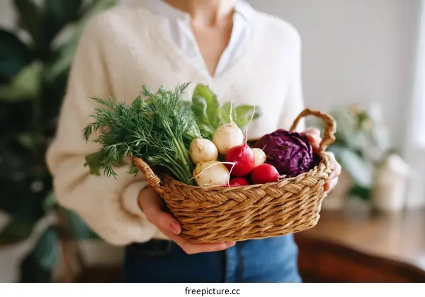 Freshly Harvested Vegetables Held in a Basket