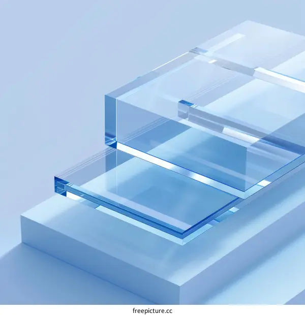 Blue glass podium with empty space for product showcase
