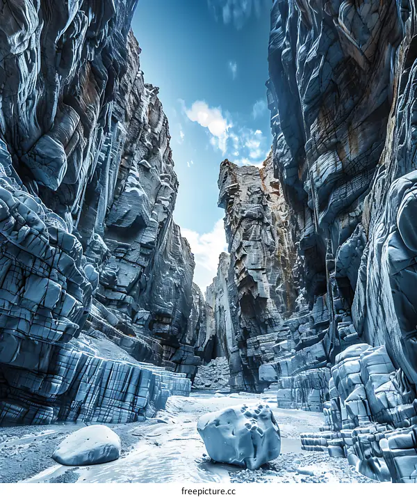 Dark Blue Canyon Walls and Blue Sky