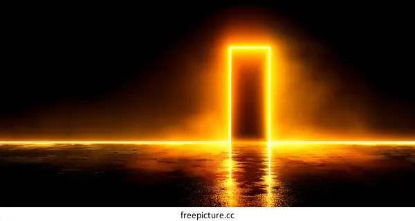 Neon Light Doorway in Abstract Scene