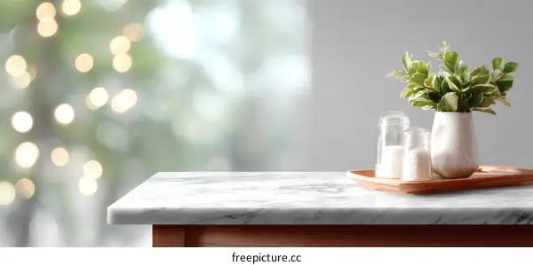 Marble Tabletop with Decorative Items