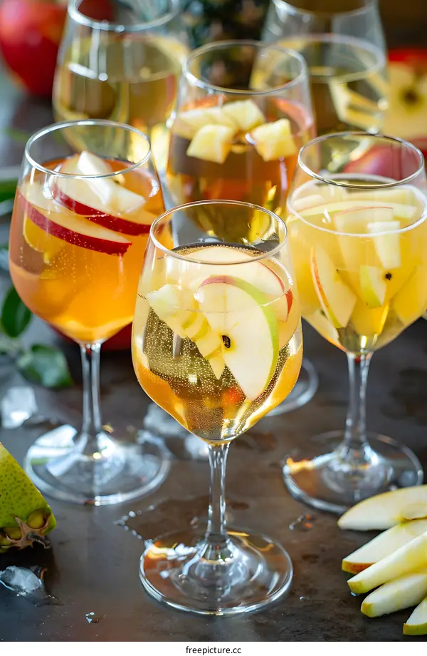 Apple Cider Sangria with Sliced Apples and Pears