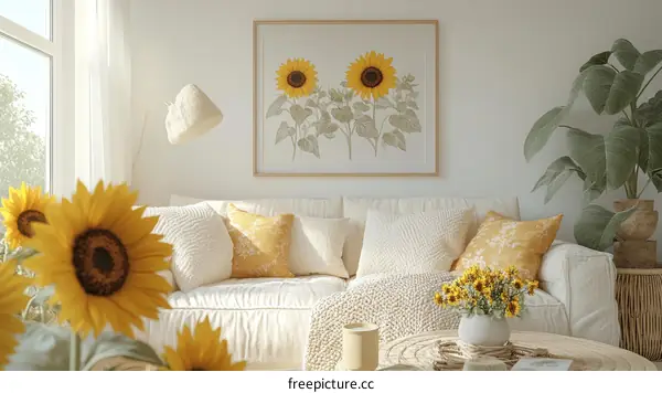 Cozy Living Room with Sunflowers