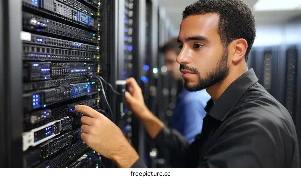 IT Technician Maintaining Server Rack