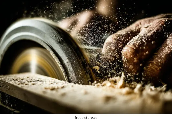 Woodworking Process with Closeup of Hands and Circular Saw