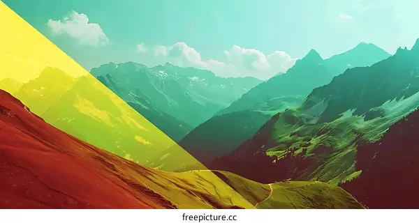 Mountain Range Landscape with Yellow and Blue Gradient