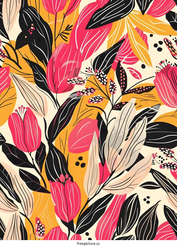 Abstract Floral Pattern with Pink and Yellow Colors