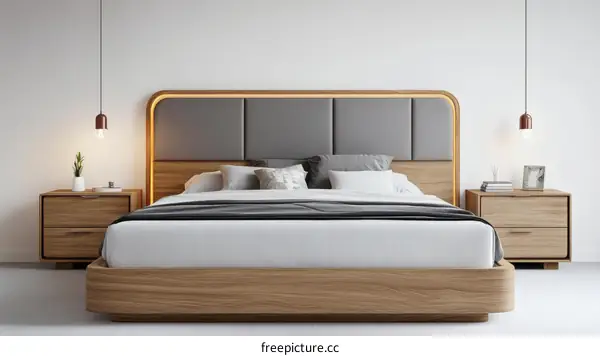 Modern Bedroom Interior Design with Wooden Bed