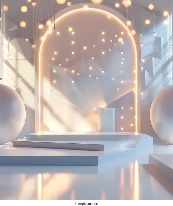 Futuristic Empty Room Illustration with Podium and Spotlights