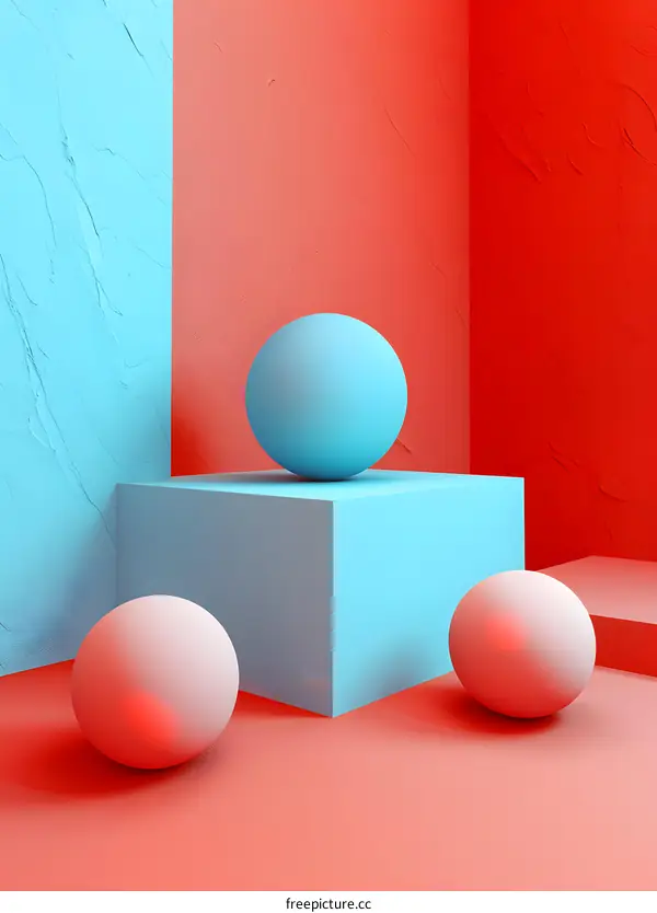 Minimalist composition with spheres and a cube