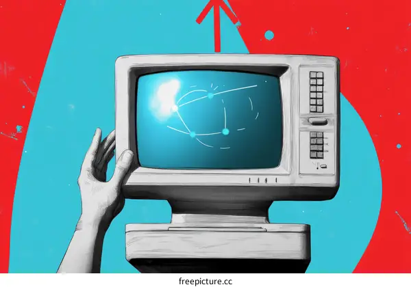 Retro Computer with Network Graphics and Hands