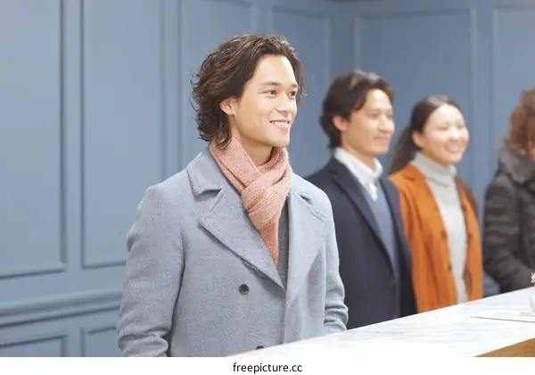 People Standing in Line in a Modern Interior