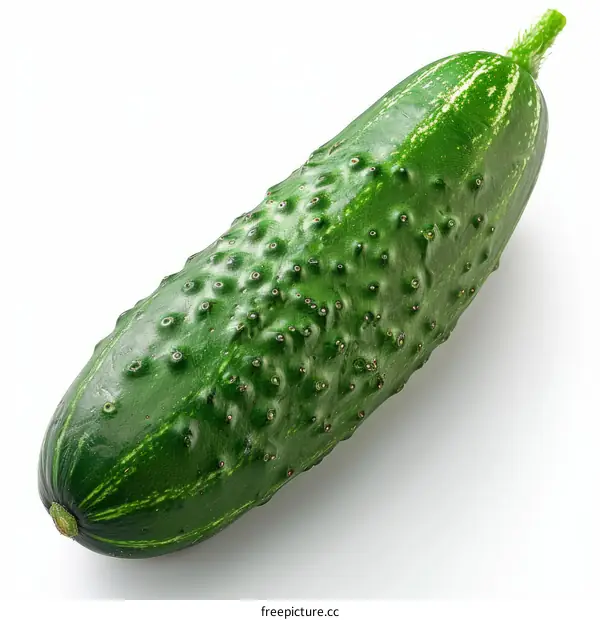 Single fresh green cucumber isolated on white background