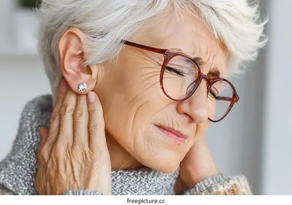 Senior Woman Experiencing Neck Pain Closeup