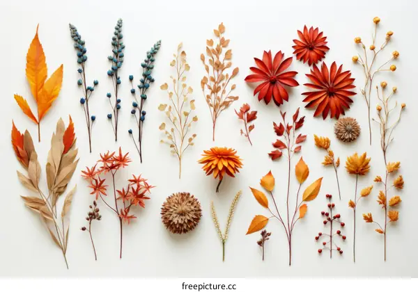 A variety of autumn leaves and flowers
