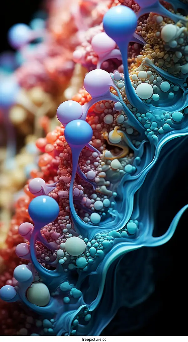 Colorful abstract painting with blue spheres