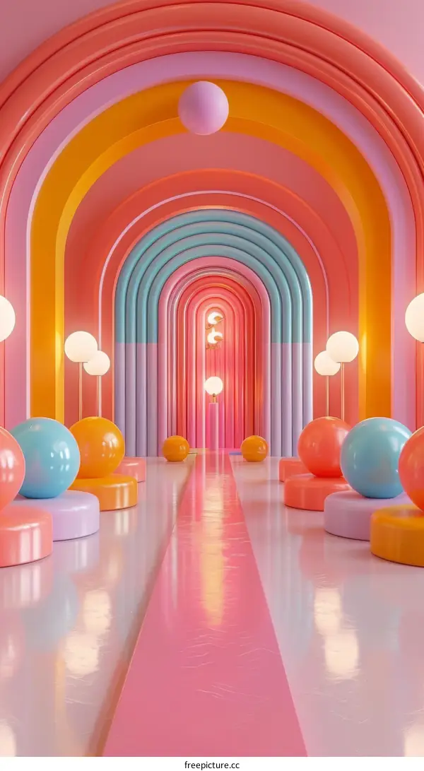 Pink and Blue Pastel 3D Rendered Hallway