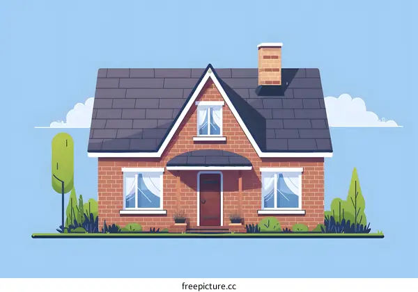 Brick House with Porch and Green Grass