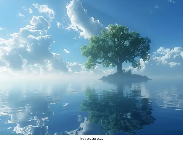 Lonely Tree on an Island in the Sea
