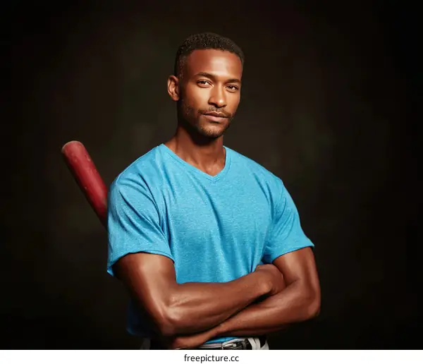 Portrait of a Black Man with Baseball Bat