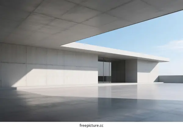 Modern Minimalist Concrete Building with Flat Roof and Glass Entrance