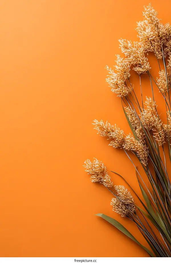 Dried Grass on Orange Background