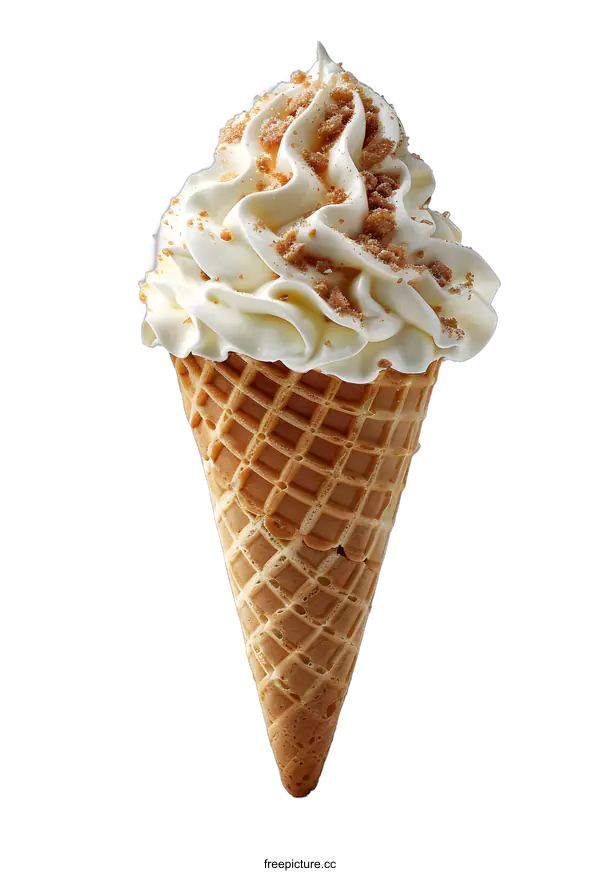 [Transparent Background PNG]Vanilla Ice Cream Cone with Crumb Topping