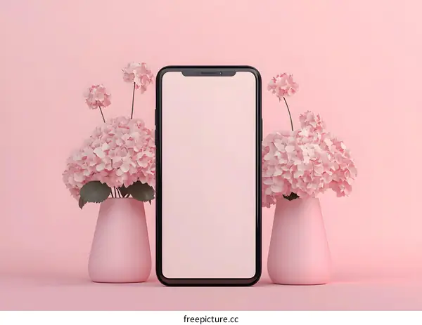 Pink Flower Bouquet and Mobile Phone Mockup